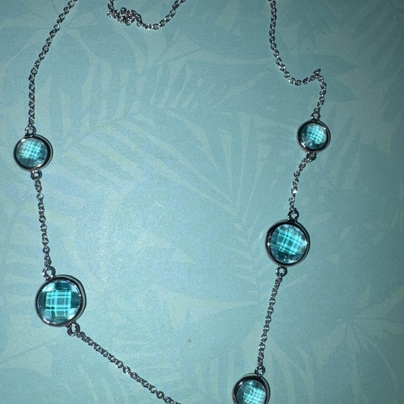 Vintage Sterling Silver 925  Blue Topaz Necklace 18 In 3 In Extender - Picture 2 of 6
